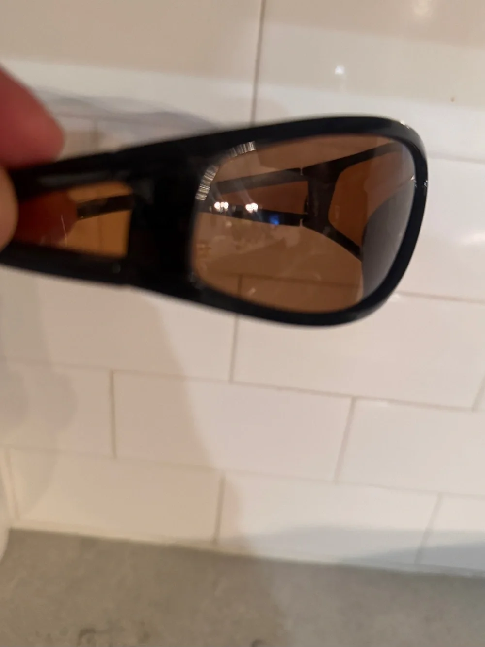Retro 90s polarized wraparound Black Frame Sunglasses with sheer Brown Lenses